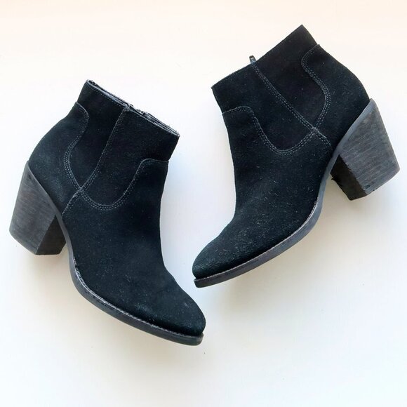 Seychelles Black Suede Leather Round Toe Block Heel Ankle Boots / Booties 7.5 - Picture 1 of 16
